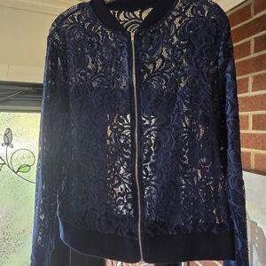 Elegant Navy Lace Jacket